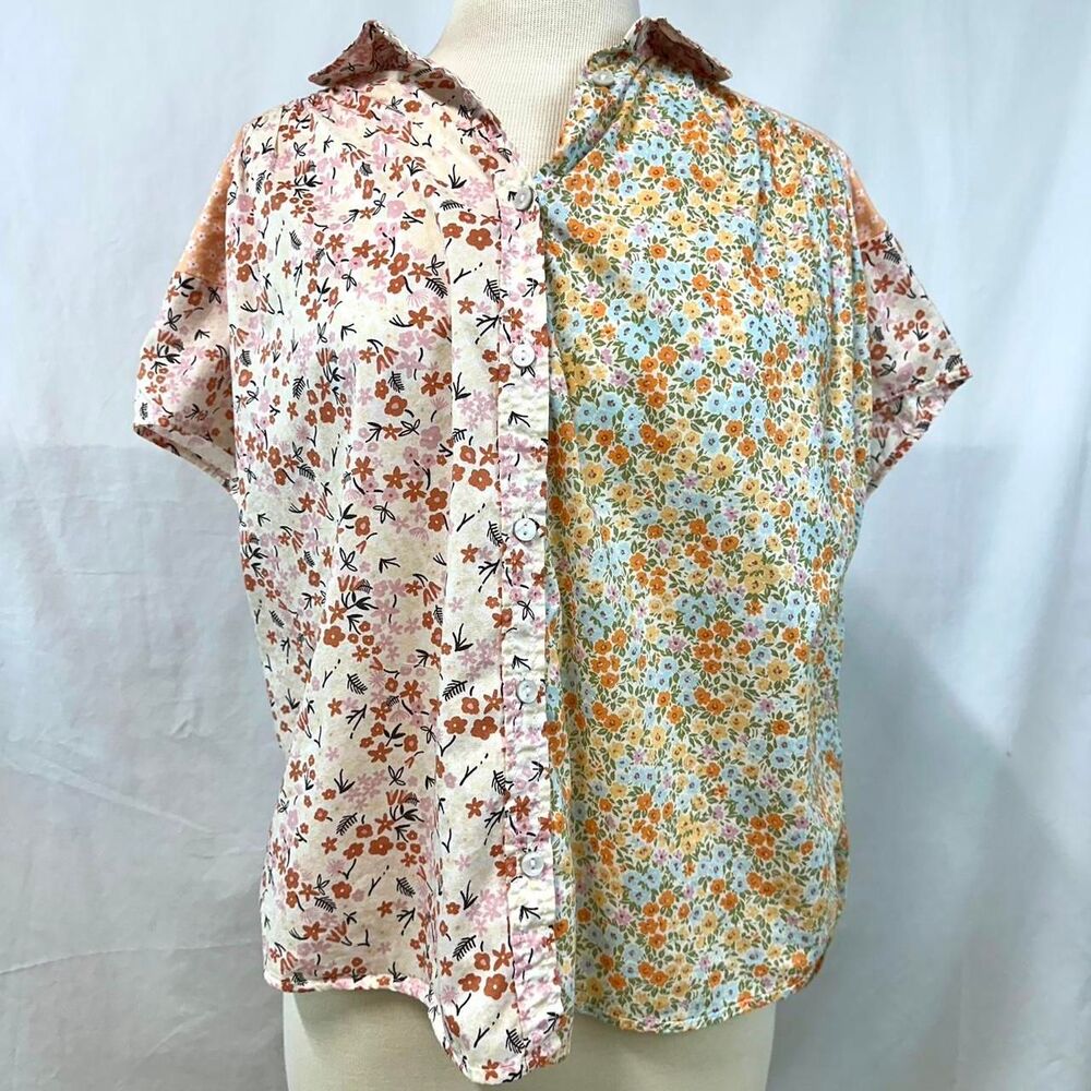 American Eagle Pastel Floral Patchwork Oversized … - image 2